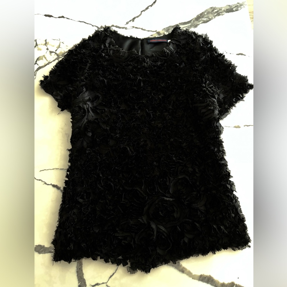 Harvey Faircloth Black Textured Short Sleeve Top— 4